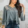 Bohemian Ribbed Flowers Top - Image 6