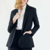 Black Pinstripes Suit Blazer - Image 3