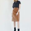 Glossy Brown Vegan Leather Pencil Skirt - Image 2