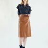 Glossy Brown Vegan Leather Pencil Skirt