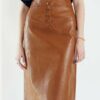 Glossy Brown Vegan Leather Pencil Skirt - Image 3